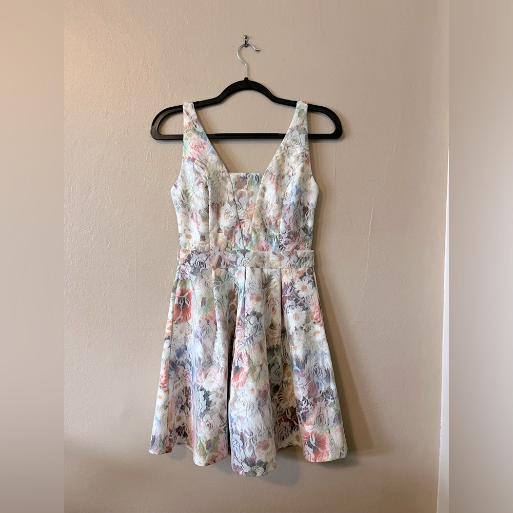 Collective Concepts Pastel Floral Lace Fit & Flare Cut Out Dress S